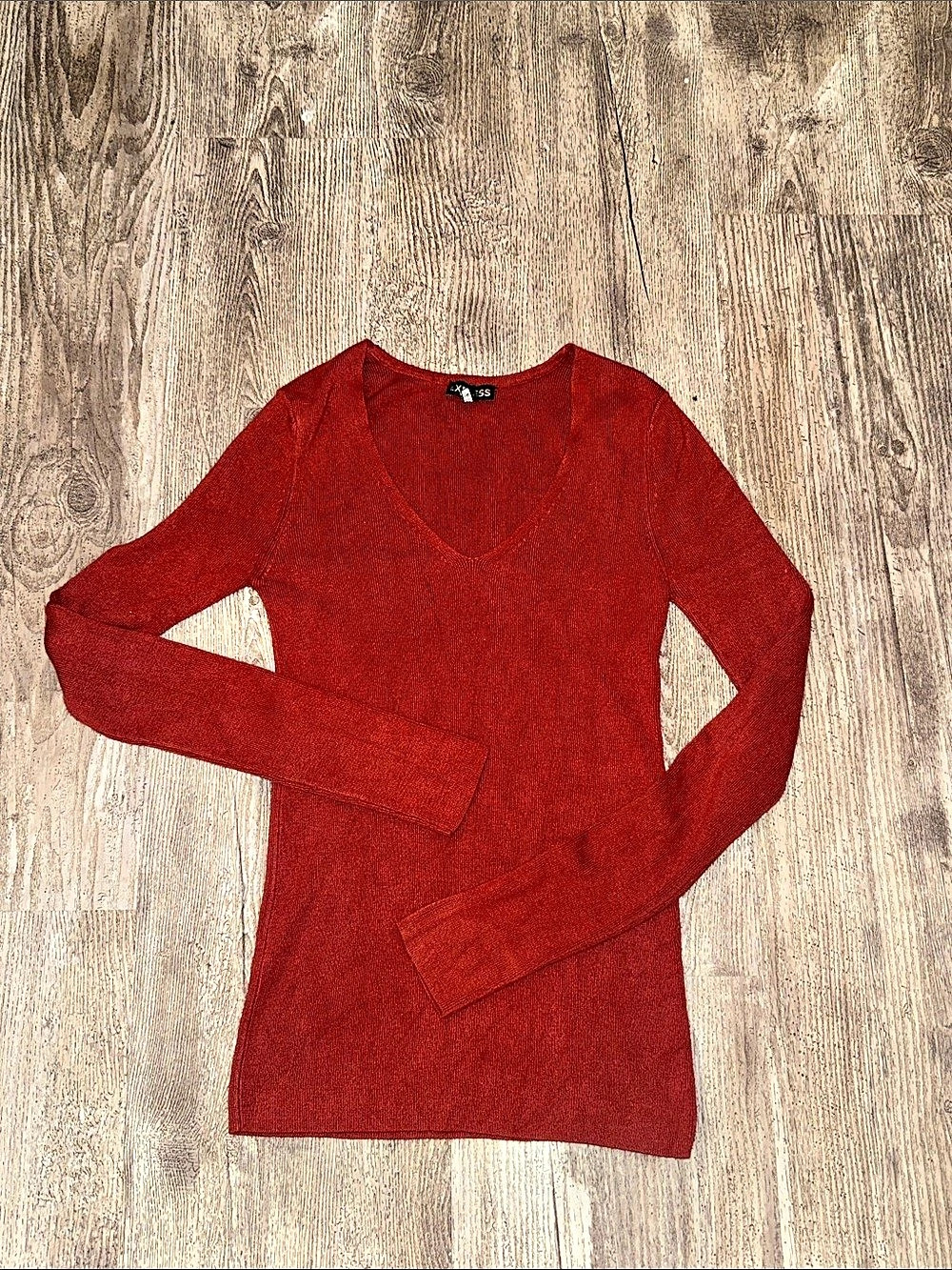 Express Ribbed V-Neck Long Sleeve Sweater in Red Size Medium
